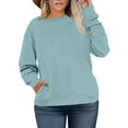 thumbnail image 3 of Plus Size Sweatshirt for Women Oversized Crewneck Long Sleeve Pullover Tops Solid Color for Casual Loungewear,Light Blue,L, 3 of 4