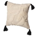 thumbnail image 7 of 16" Handwoven Cotton Throw Pillow Cover with White Tufted Stem Pattern and Black Tassel Corners with Filler, White, 7 of 7