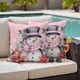 thumbnail image 4 of Pink Snowman Outdoor Waterproof Pillow Covers, Christmas Poinsettia Winter Snowflake Decorative Square Throw Pillowcase Sofa Cushion Sham for Patio/Couch/Chair, 24"x24" 2 Pack, 4 of 8