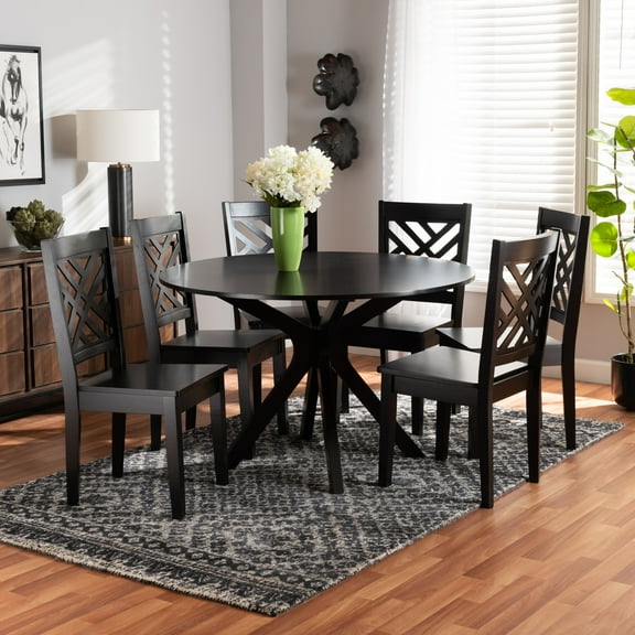 Baxton Studio Ela Modern and Contemporary Dark Brown Finished Wood 7-Piece Dining Set