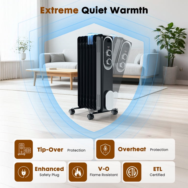 edx 1500W Oil Filled Radiator Space Heater, Black photo 7