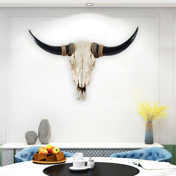 Cabezas de animales Decoración de pared Decoración Artesanía Obra de arte Cráneo de bisonte artificial Cráneo de cuerno largo artificial Escul Cuerno Negro Macarena Estatua de cabeza de toro