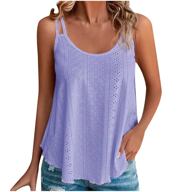 Timegard Camisoles pour Femmes Grande Taille à Oeillets Col Rond Décontractées Amples Chemises Haut Sans Manches Blouse Camis