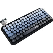 Ajazz 308i Retro Wireless Bluetooth Silent Computer Keyboard with Round Punk Compact 84 keys, Lightweight, Matte Texture, Typewriter Design, Cute Magnetic Cat Ornaments for PC, Laptop - Blue