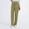 thumbnail image 5 of WULMLEO Ribbed Corduroy Pants Women Comfy Elastic High Waisted Straight Leg Pants with Pockets Pull On Work Trousers Slacks Light Green L, 5 of 7