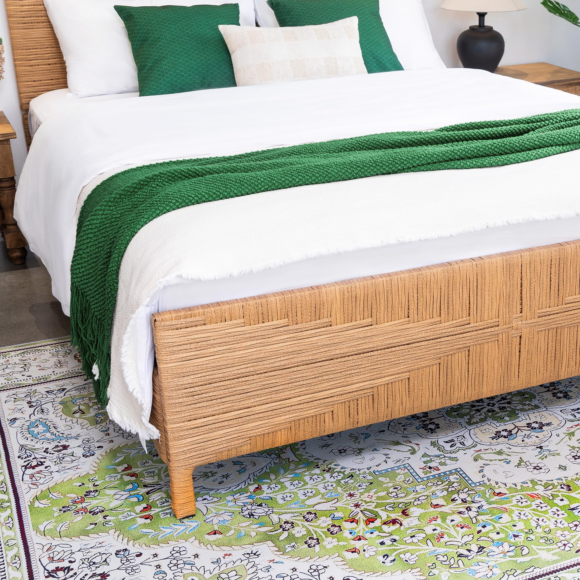 brafabhome Hand-Woven Queen Bed Frame with Headboard and Footboard, No Box Spring Needed, 1000lbs