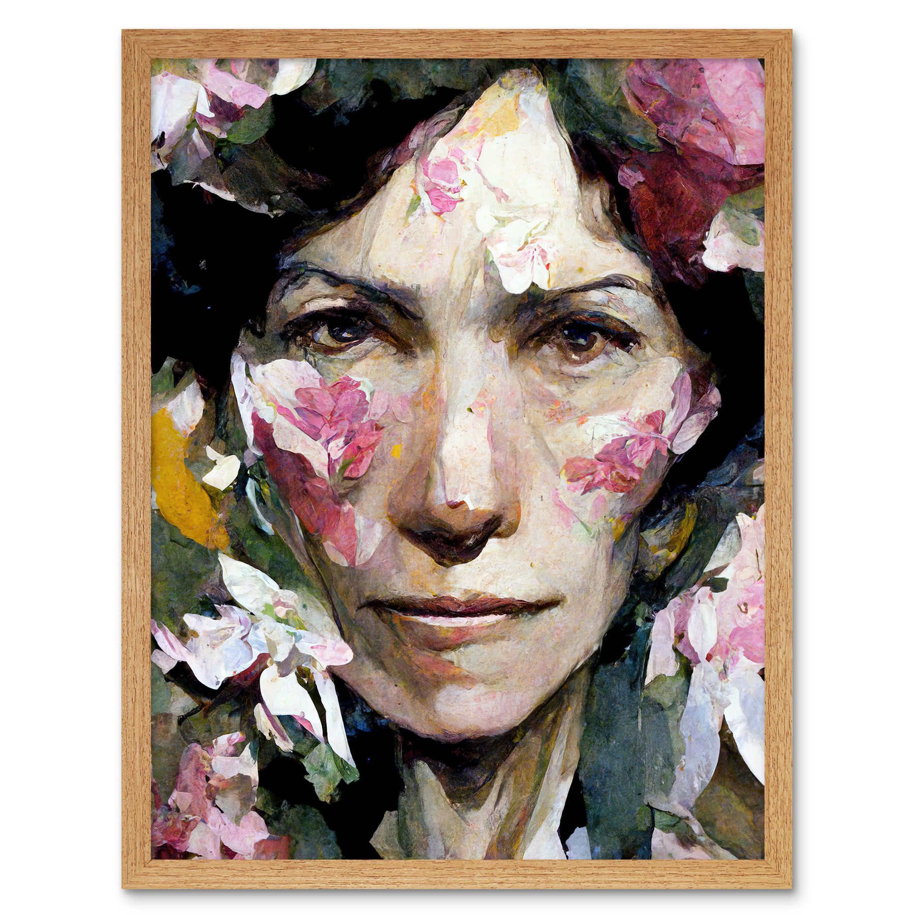 Through Flowers Elegant Portrait Woman Face Art Print Framed Poster ...