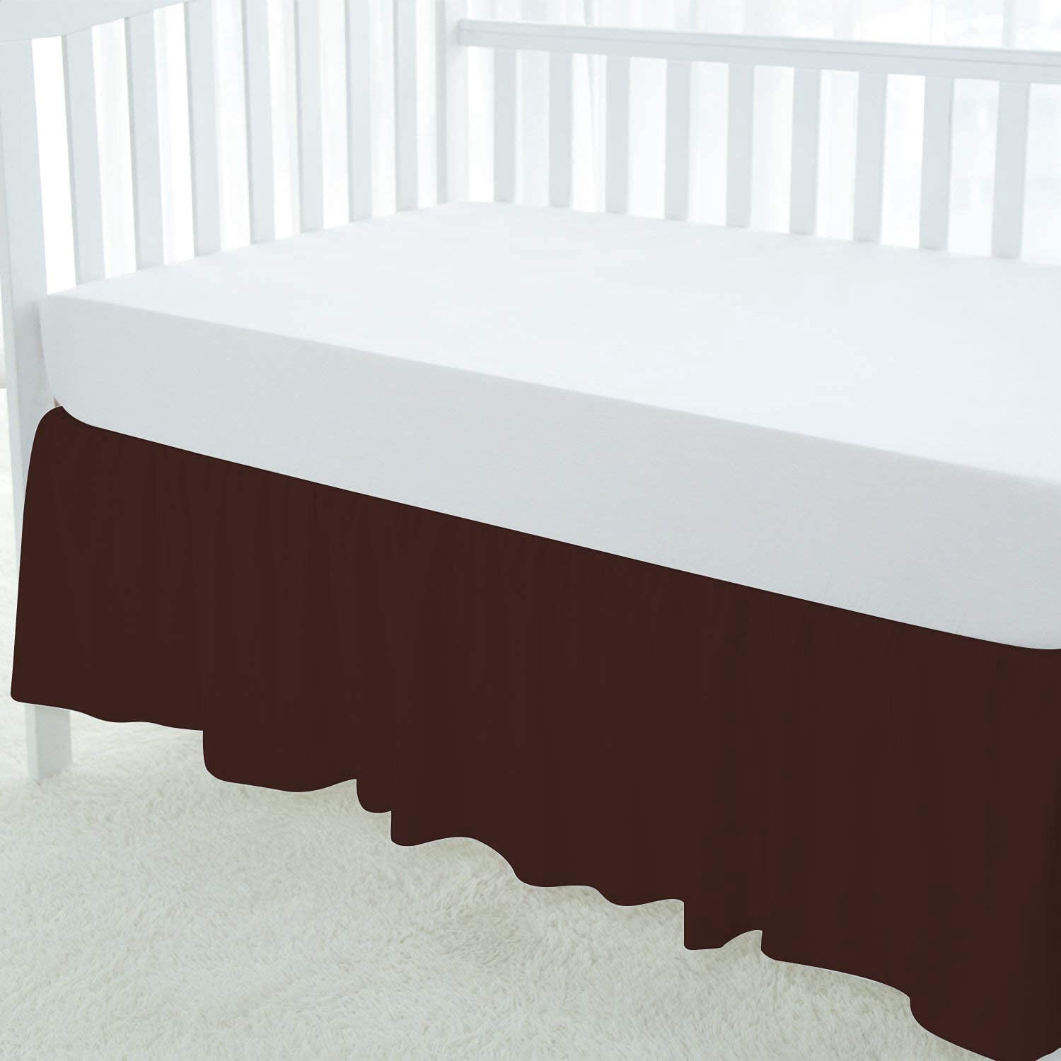 Crib Skirt Dust Ruffle, 100% Egyptian Cotton 800 Thread Count, Nursery Crib Toddler (28" x 52" x 14") Bedding Skirts for Baby Boys or Girls, 14" Drop, Chocolate Solid