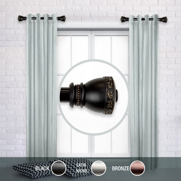 Domovina Spiros 1" Side Curtain Rods, 12-20 inches (Set of 2)-Color:Black,Size:12-20"