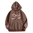 thumbnail image 4 of Byworldtasic Womens Sweatshirts Women's Bow Tie Printed Hooded Sweatshirt Fashionable Loose Casual Long Sleeved Pocket Tops, 4 of 5