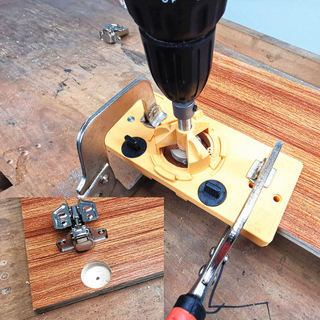 MOMOJIA Hinge Drilling Jig 15mm-35mm Hole Opener Positioning Punch Dowel Jig Kit Wood Cutter Jig Guide Sleeve Punch Locator Tool