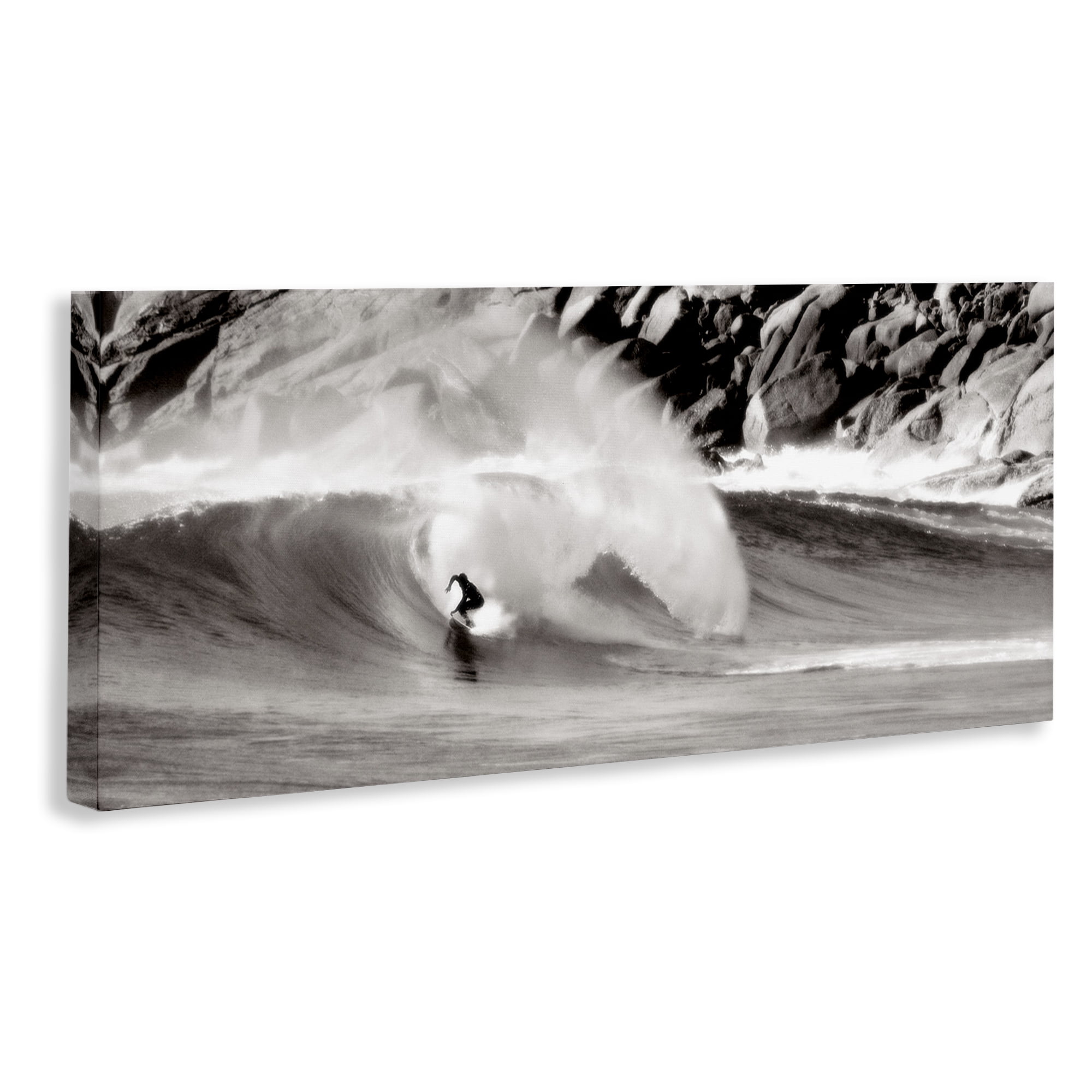 Stupell Industries Surfing Reef Break Coastal Photography Gallery Wrapped Canvas Art Print Wall Art, 30 x 13
