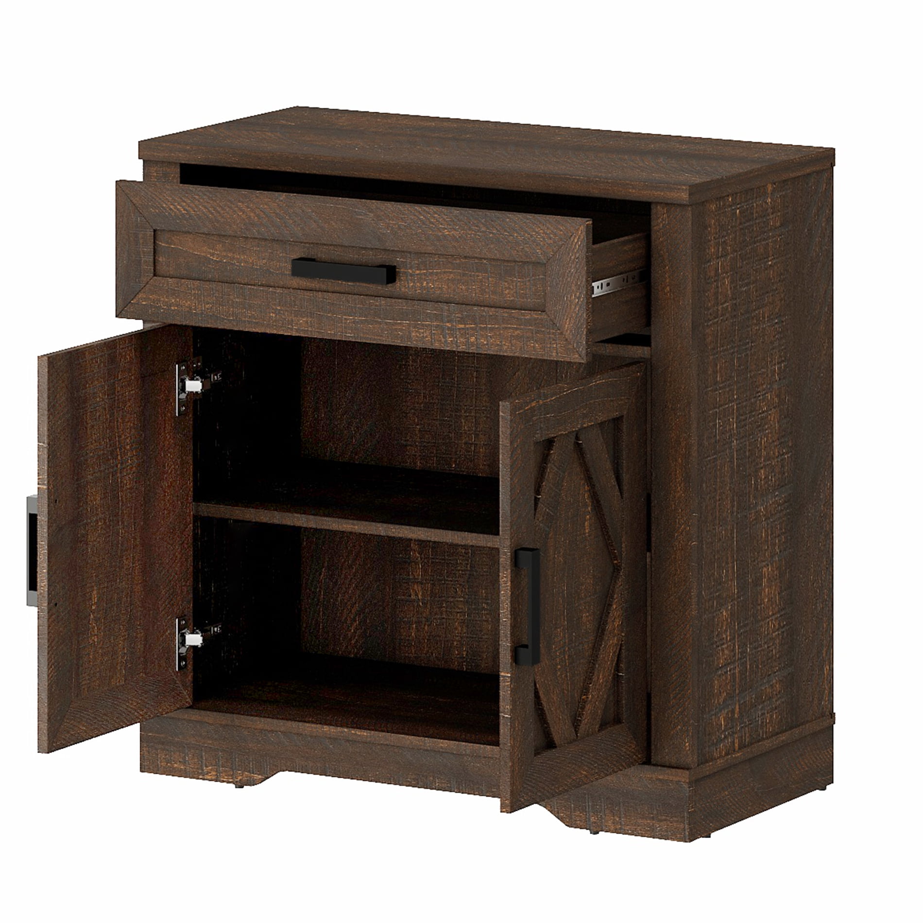 WAMPAT 31.5"W Farmhouse Buffet Sideboard with Barn Doors, Drawer & Storage, Brown