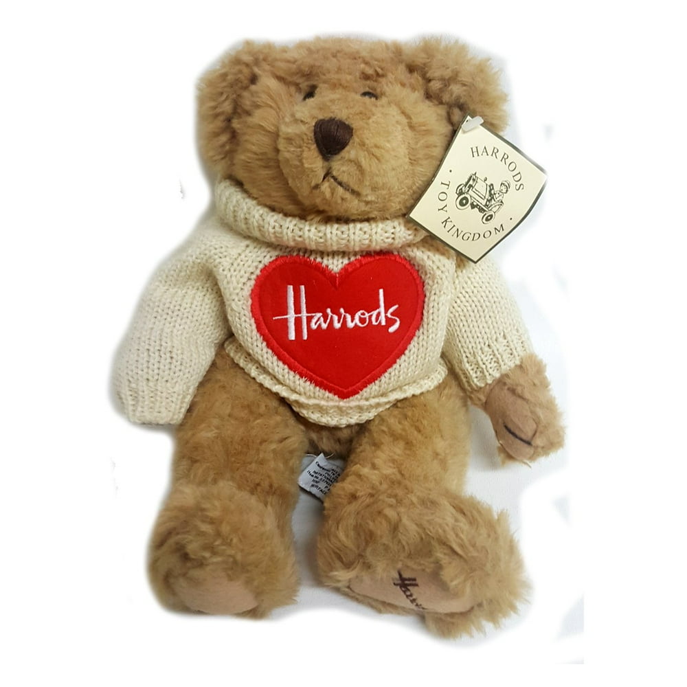 Harrods Toy Kingdom Plush Jointed Teddy Bear w/ Red Heart Sweater 12