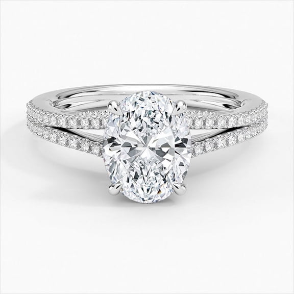 Dash Jewel 14K White Gold Over Diamond Rings - Oval Cut 2.3 Ct VVS1/D Lab Created Simulated Diamond Ring - Split Shank Solitaire with Accents Rings for Her - Daily Wear Simple Bands for Women's