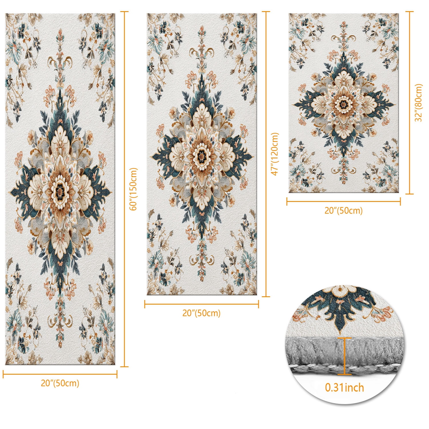 3 Piece Kitchen Rug Set, Non-Slip And Washable, Abstract Pattern Kitchen Hallway Rug, Soft And Comfortable, Suitable For Sinks, Floors, Entrances, Hallways and Bathrooms