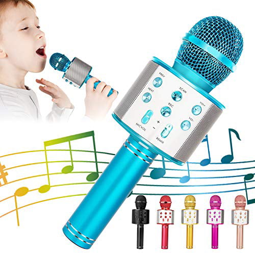 Blue Karaoke Microphone Wireless Bluetooth for Kids Girls Adults Rechargeable Portable Handheld KTV Mic Speaker Machine Singing Christmas Birthday Home Party Toys Gifts 