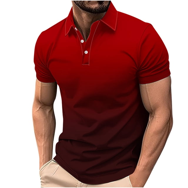 Chemise à Manches Courtes pour Homme Boutonnée, Motif Dégradé, Col Rabattu, Hauts Décontractés, Polyester, Coupe Standard, 1 Pce