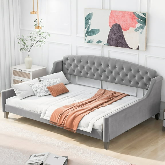 Euroco Upholstered Tufted Full Daybed, Gray