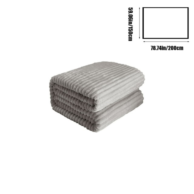 Double Layer Fleece Blanket 59x79in Soft Striped Winter Throw Sofa Cover Thick Warm Bedding Gray