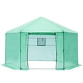 thumbnail image 3 of 13.1' x 13.1' x 8.6' Walk-in Greenhouse for outdoors, Hexagonal Heavy-Duty Metal Frame Greenhouse with 160g PE Cover, Roll-Up Door and Window, Easy Setup Garden Patio Green House Kit, 3 of 8