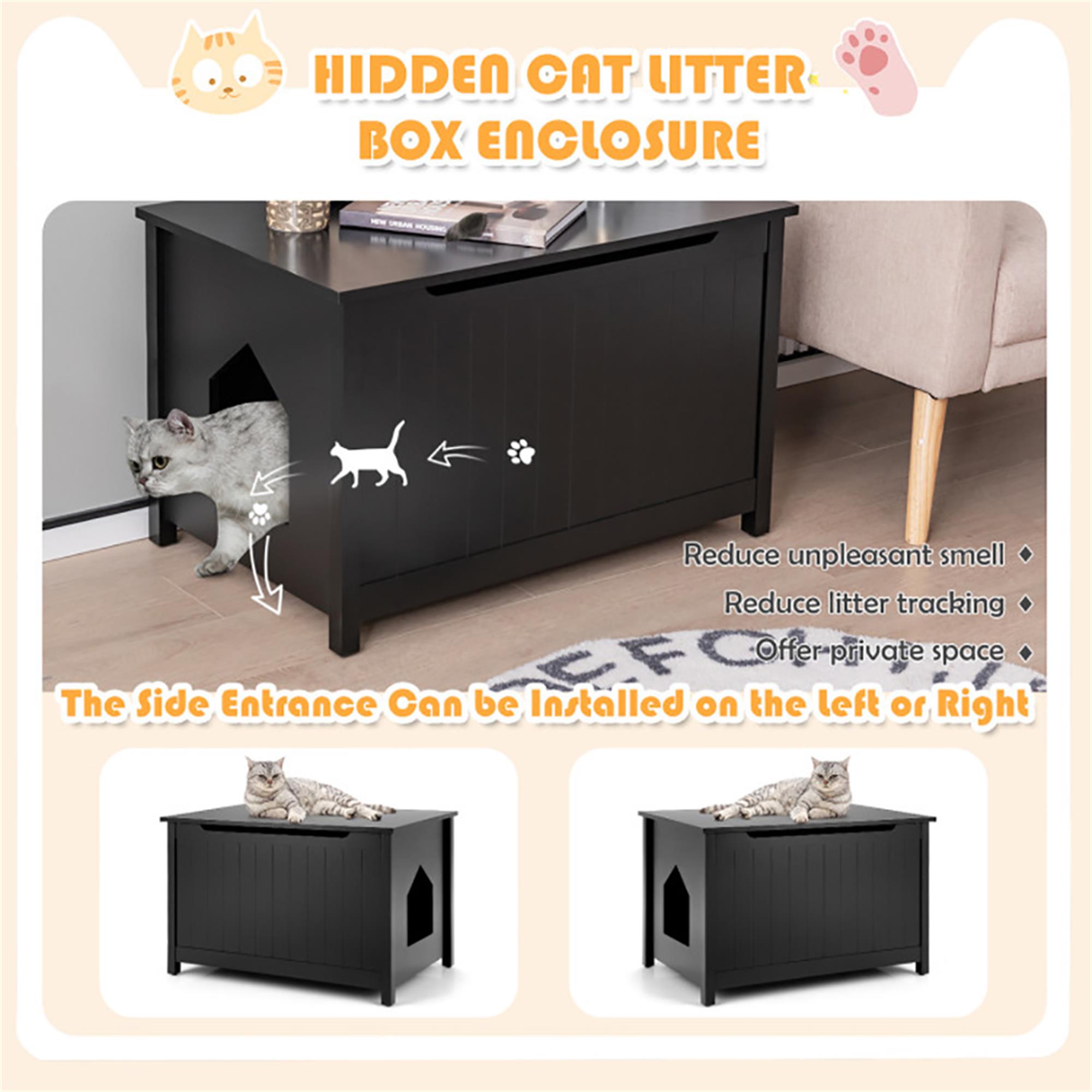 resenkos 31" Wooden Cat Litter Box Enclosure with Top Opening, Hidden Cat House Washroom Furniture, Black