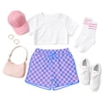 thumbnail image 6 of JWD Women's Checkered Shorts Elastic Waist with Drawstring Plaid Short Pants Beach Summer with Pockets Pink Blue Plaid S, 6 of 7