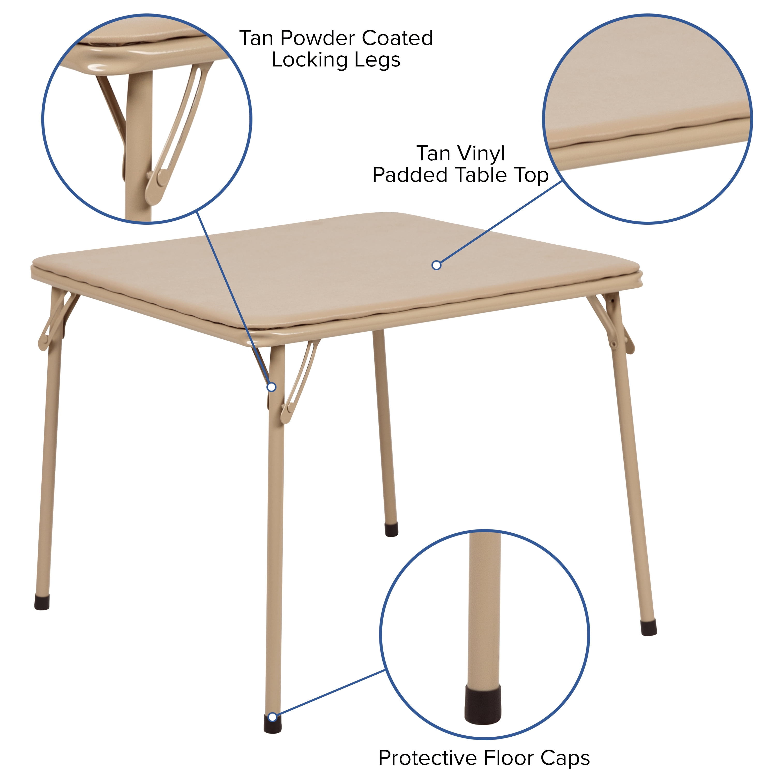 BizChair Kids Tan 3 Piece Folding Table and Chair Set