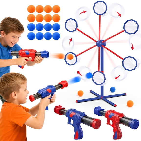 UUSUOO Shooting Games for Kids,Shooting Target Toy with 2 Air Blasters & 16 Foam Balls & Rotating Target,Indoor Outdoor Toys for Kids,Christmas Birthday Gifts for Boys Girls 5-12