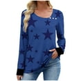 thumbnail image 7 of Htigea Cute Long Sleeve Tops for Women Fall Long Sleeve T Shirts | Star Print Pullover, Button Irregular Neck, Loose Fit Tunic Blouse Blue L, 7 of 7