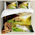 thumbnail image 3 of Nature Duvet Cover Set Queen Size, Wooden Country House by the Lake with Horizon Background Village Rural Life View, Decorative 3 Piece Bedding Set with 2 Pillow Shams, Multicolor, by Ambesonne, 3 of 3
