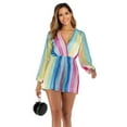 thumbnail image 5 of Rompers for Women Dressy,Women V Neck Lantern Sleeve Multicolor Striped Sequin Short Rompers Jumpsuits,Women's Sequin Party Clubwear Romper, 5 of 9