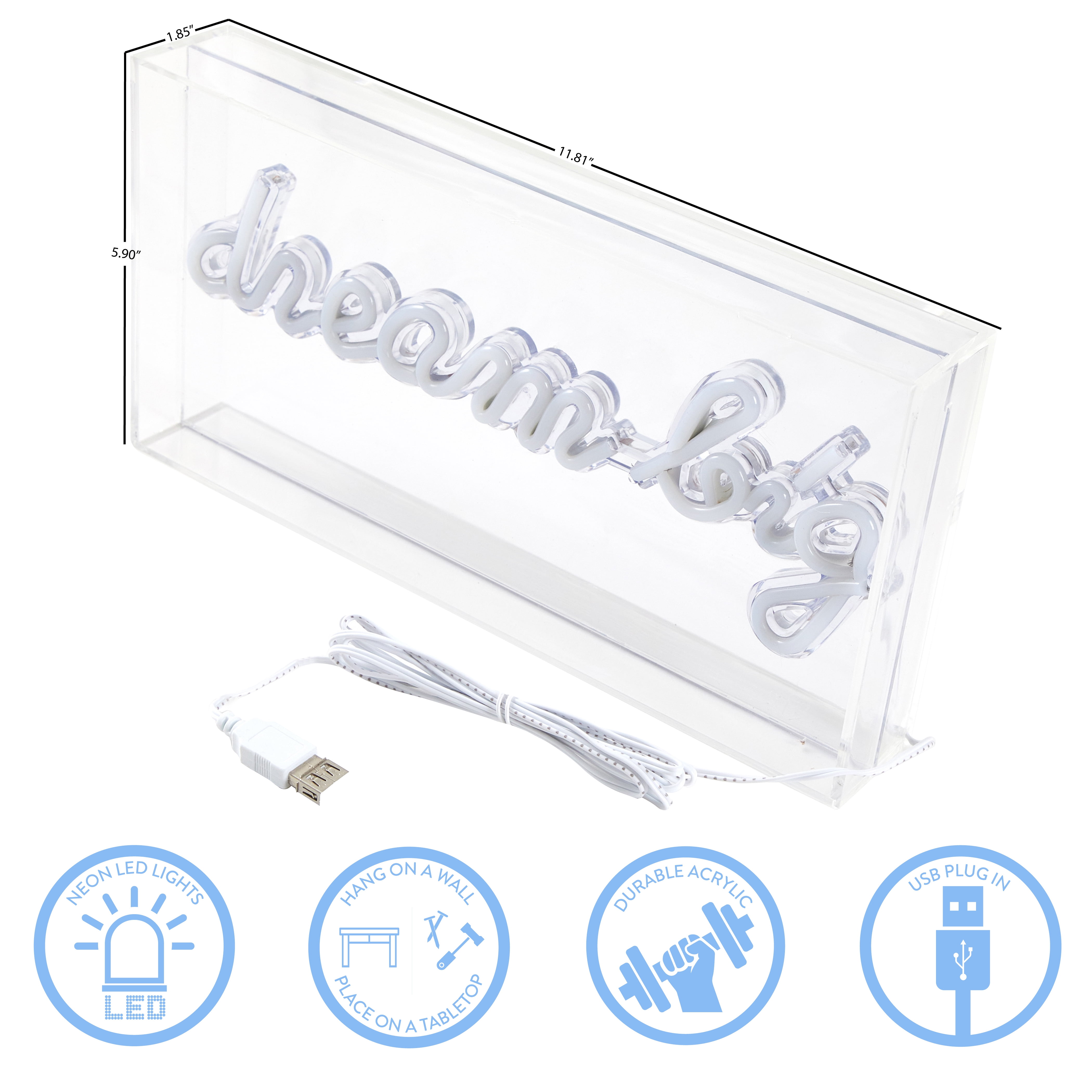Urban Shop LED Neon Dream Big Clear Acrylic Box, Cool White