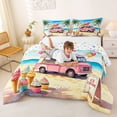 thumbnail image 3 of Castle Fairy Watercolor Ice Cream Truck Full Size Comforter Sets 3 Pieces for Kids, Beach Summer Print Bedding Sets for Bedroom, Pink Blue, 3 of 6