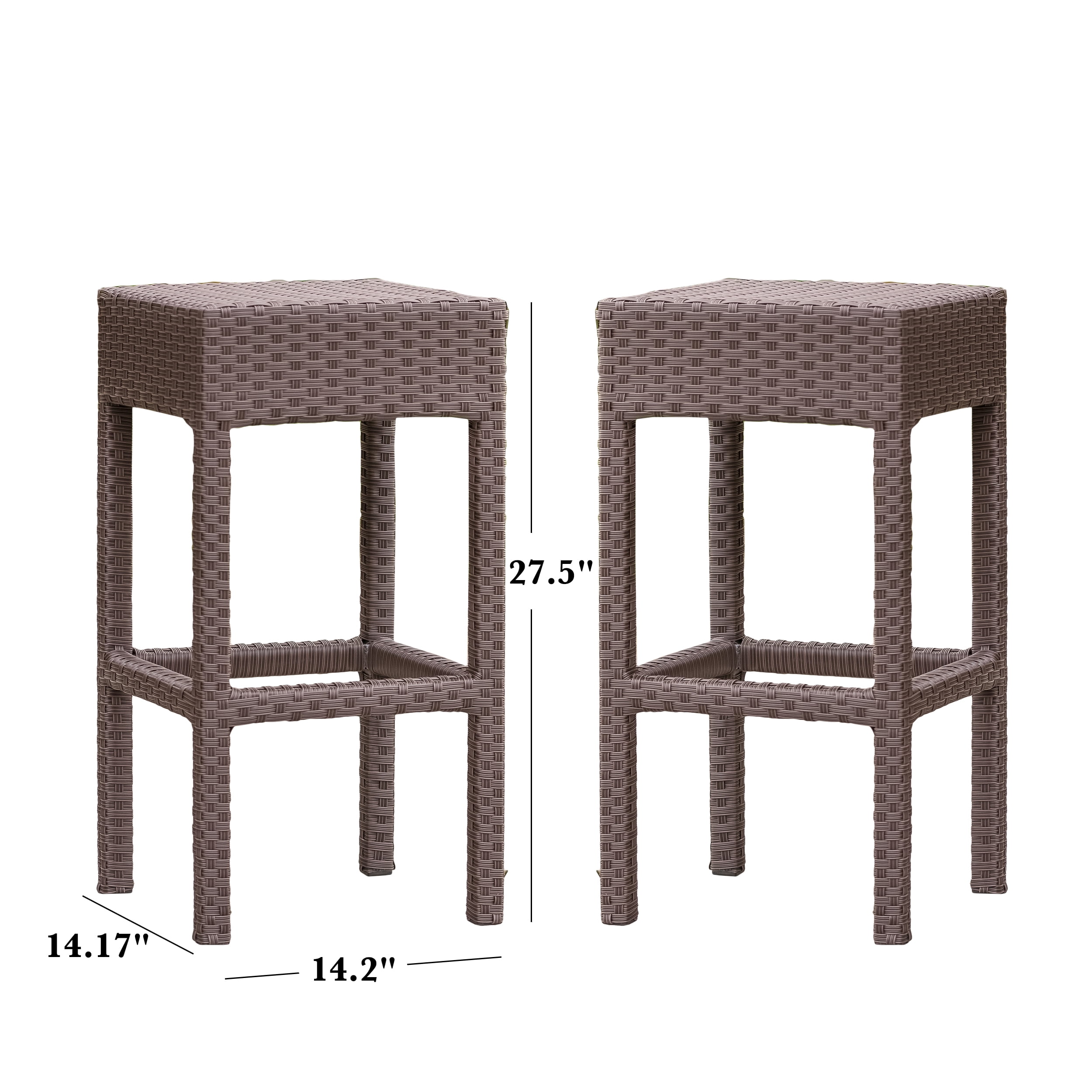 Outdoor PE Rattan Backless Bar Stool Set of 2, Simple Height Leisure Seats for Patio Bar, Dark Brown