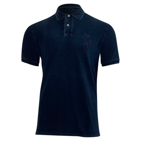 Polo Ralph Lauren Big Pony Custom Slim Fit Mesh Polo Shirt in Navy Blue Cotton