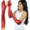 thumbnail image 3 of ToBeInStyle Women's Extra Long Metallic Gloves - Red, 3 of 7