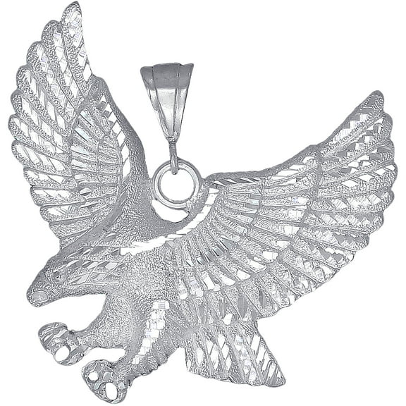 Large Heavy Sterling Silver Eagle Pendant Necklace 21 Grams 2.5 Inches with Diamond Cut Finish and 24 Inch Figaro Chain