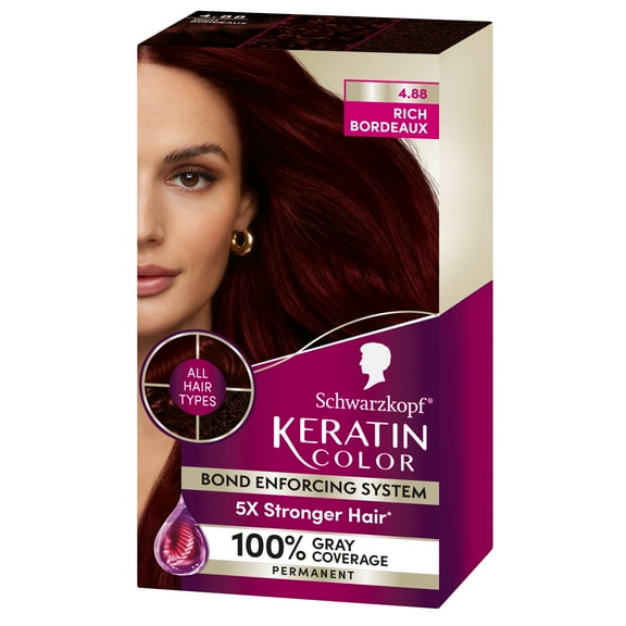 Schwarzkopf Keratin Color Permanent Hair Color, 4.8 Rich Bordeaux, 1 Application