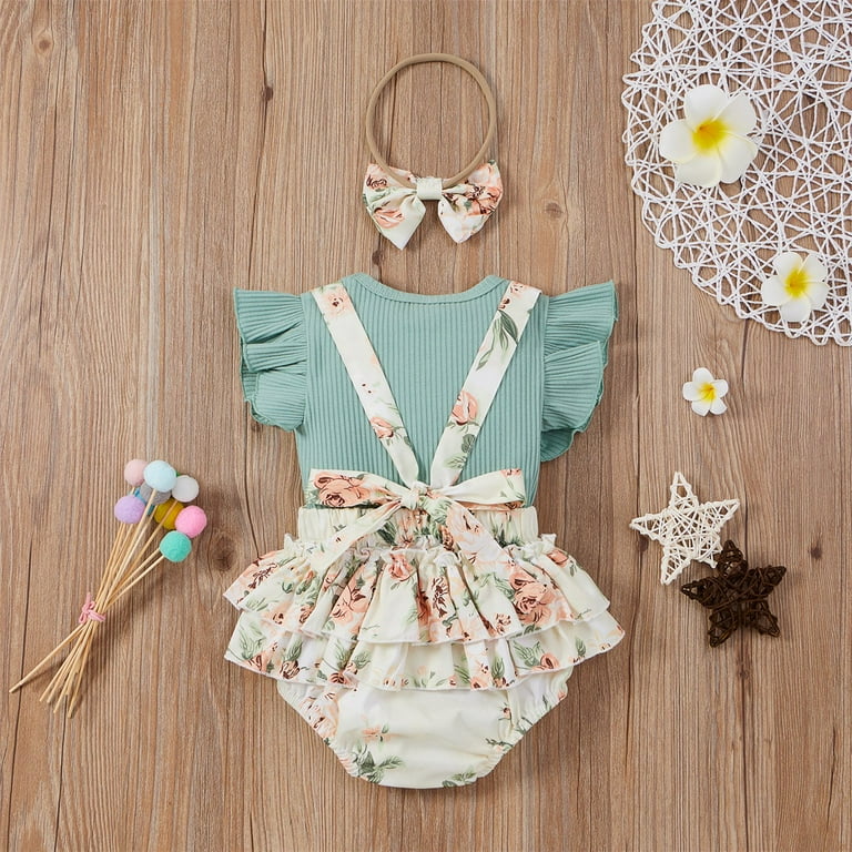 Izhansean 3PCS Newborn Baby Girl Summer Clothes, Floral Romper