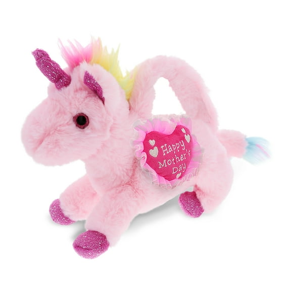 DolliBu Happy Mother's Day Super Soft Plush Unicorn Handbag - Cute Stuffed Animal Purse with Pink Heart Message for Best Mommy, Grandma, Wife, Daughter - Cute Magical Plush Handbag Gift - 11" Inches