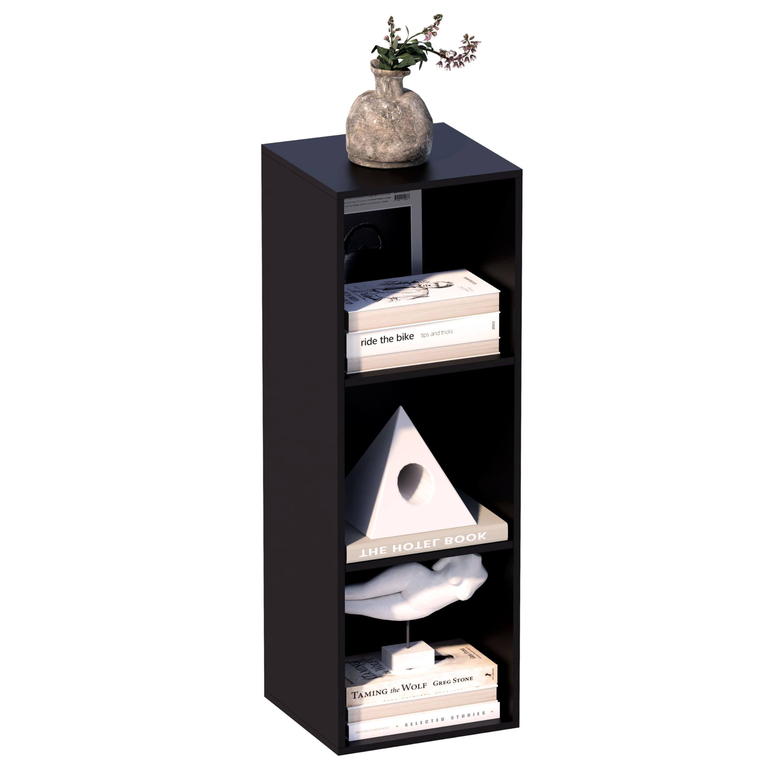 VAFHYLLIS 3 Cube Storage Organizer, 3 Tier Cube Low Bookcase Freestanding Storage Display Organizer for Home Office, Three-Cubes Open Shelf Short Bookshelf (Black, 3 Cube)