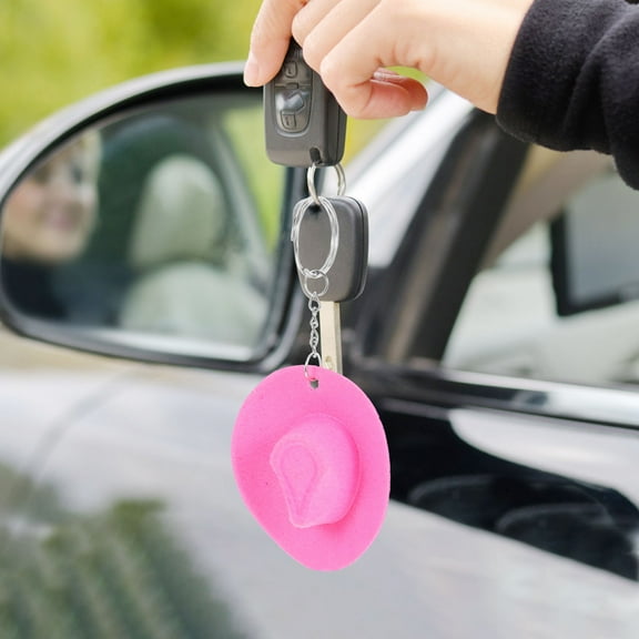 COMPUKAS 1Set Pink Mini Cowboy Hat Keychain with and Fade-Resistant Material for Women Everyday Accessory