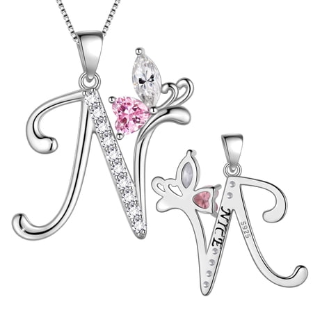 Beautlace Butterfly Initial Necklace,925 Sterling Silver A-Z Letter Birthstone Butterflies Pendant Personalized Necklace Gifts for Women