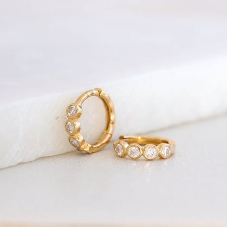 Ahansh Jewels Diamond Bezel Huggie Hoops Round Cut 14K Yellow Gold Finish Silver Earrings