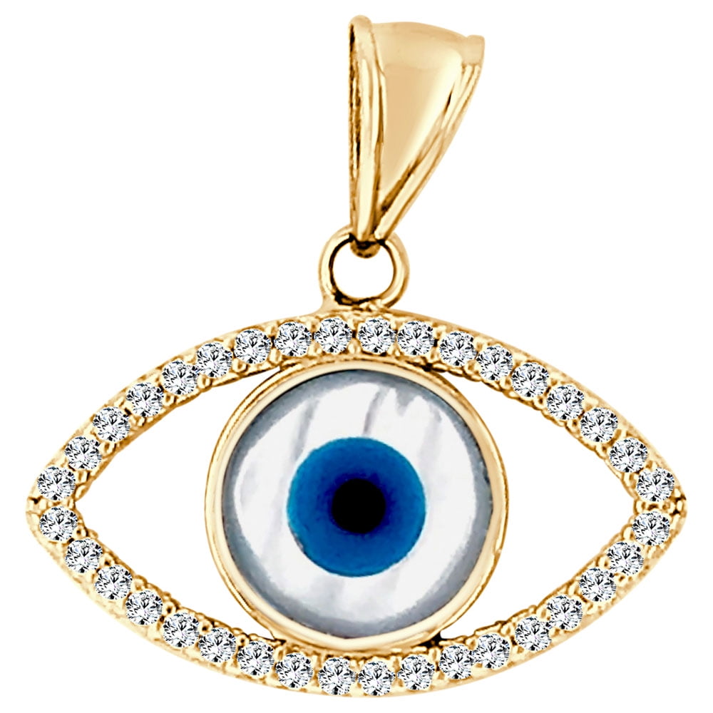 Gold Evil Eye Pendant GiveMeGold - 14k Yellow Gold, Evil Eye Pendant Charm Enamel Overlay