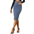 thumbnail image 4 of MODA NOVA Casual Denim Skirt for Juniors’s High Waist Split Hem Midi Jean Pencil Skirts, 4 of 5