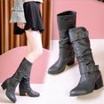 thumbnail image 2 of Jumpingount 1 par de botas de tacón alto para mujer, portátil, de moda, de Color sólido, reemplazo antiguo, cálido, para mantener el calor, Calzado Negro Talla 38, 2 of 6