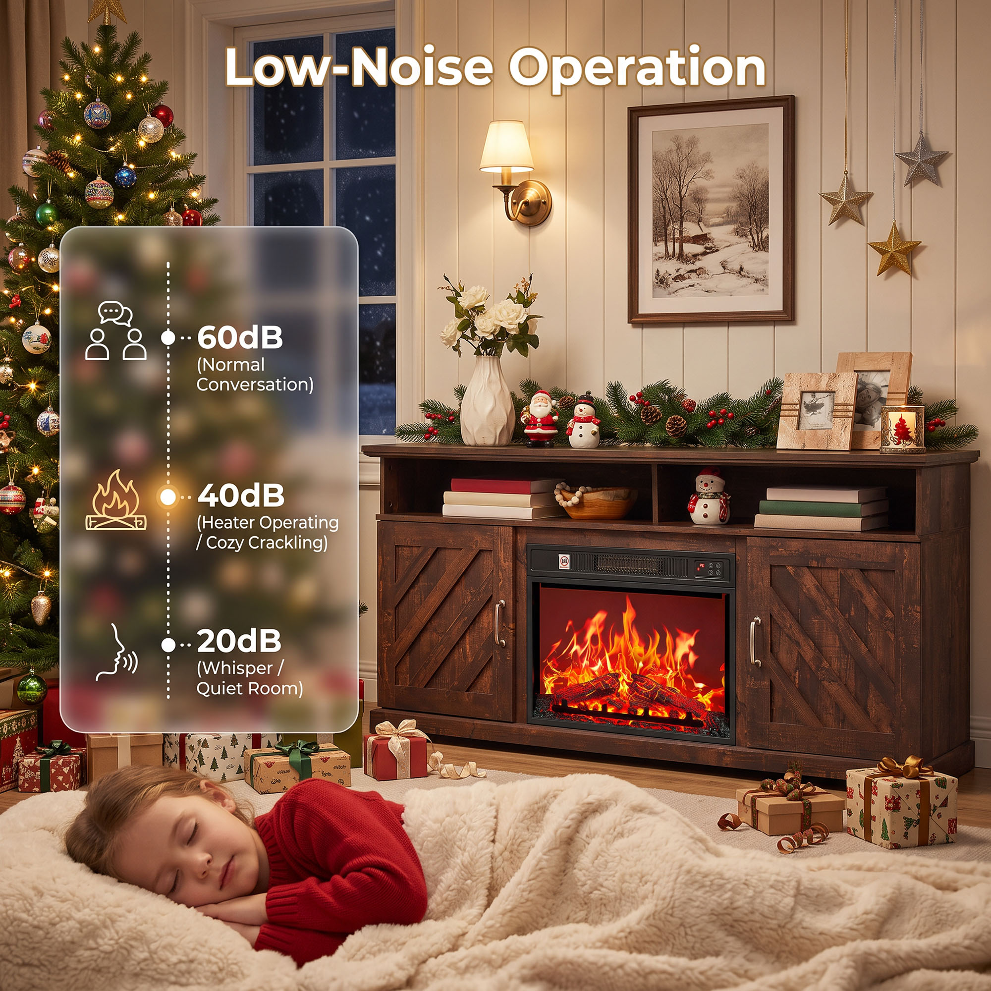 Chitooma 75" Farmhouse Electric Fireplace TV Stand, Brown photo 3