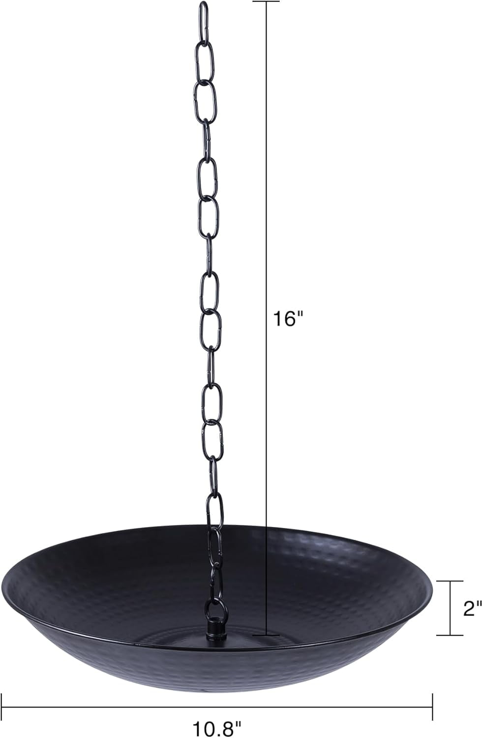 Topadorn Matte Black Hammered Metal Rain Chain Basin, 10.7 Inch Decorative Catch Bowl with Hanging Chain, Outdoor Gutter Water Diverter for Garden & Patio